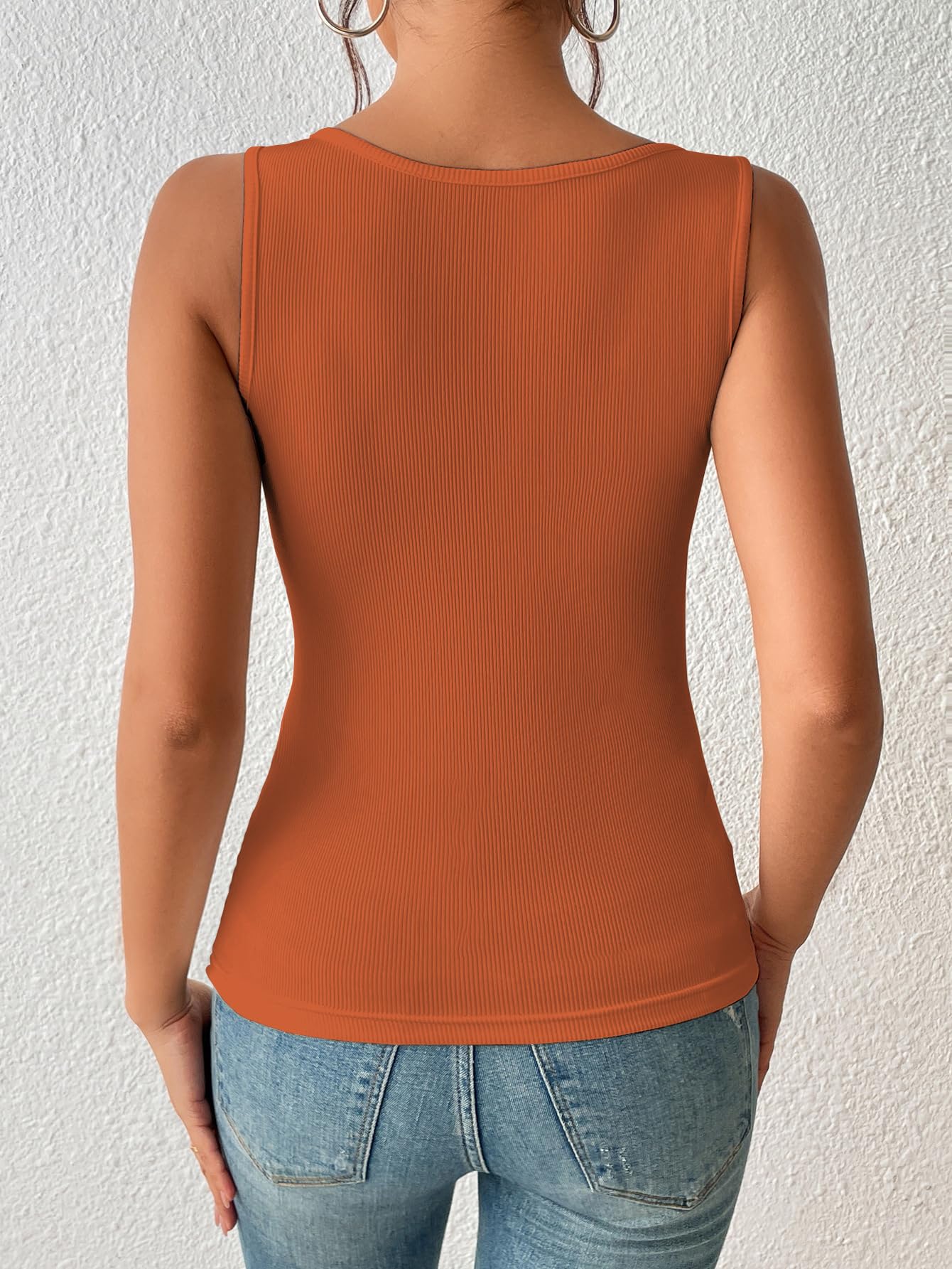 Sugathari Womens Orange Cut Out Asymmetrical Neck Rib Knit Jeans Korean Trendy Tank Western Tops for Women Stylish (T-Shirt 182
