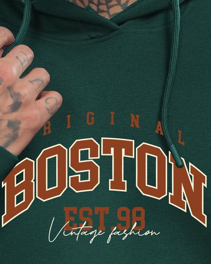 ADRO Mens Cotton Neck Hooded Sweatshirt (H24-BOST-GRN_Green
