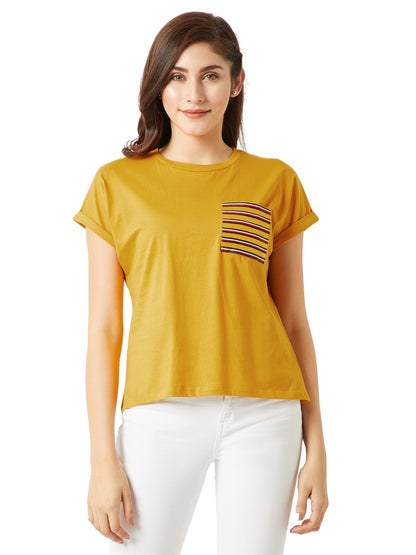Miss Chase WomenS Super Soft Round Neck Continuous Short Sleeves Cotton Solid Twill Pocket Regular Basic T-Shirt (Mcss18Ts01-20