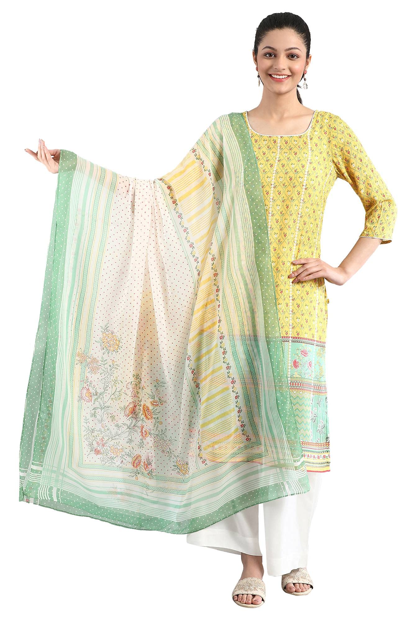 Aurelia WomenS Printed Cotton Blend Dupatta (21Fea80002-502796- White-Fs_White_Free Size)