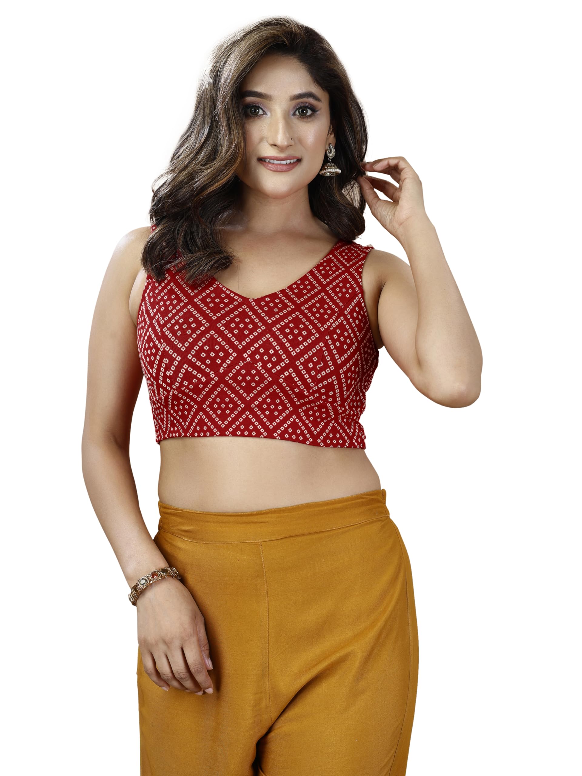Oomph! WomenS Indian Ethnic Wear Designer Paislay Pattern Spoon Neck Sleeveless Red Blouse For Saree Or Lehnga And Blousepalazz