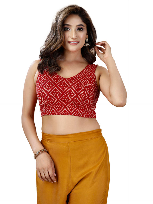 Oomph! WomenS Indian Ethnic Wear Designer Paislay Pattern Spoon Neck Sleeveless Red Blouse For Saree Or Lehnga And Blousepalazz