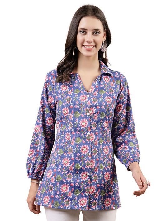 Stylum Womens Floral Printed Cotton Shirt Style Top