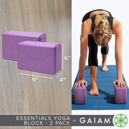Gaiam Essentials Yoga Block Set of 2 - Non-Slip EVA Foam, Deep Purple, Model 05-62966