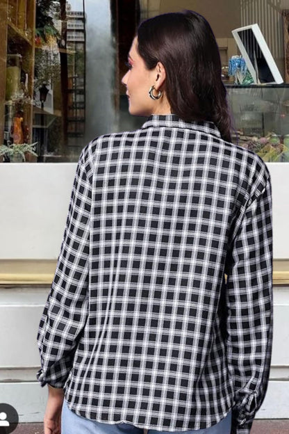 POPWINGS Casual Checks Print Cotton Full-Sleeves Shirt for Women | Stylish Summer Shirt
