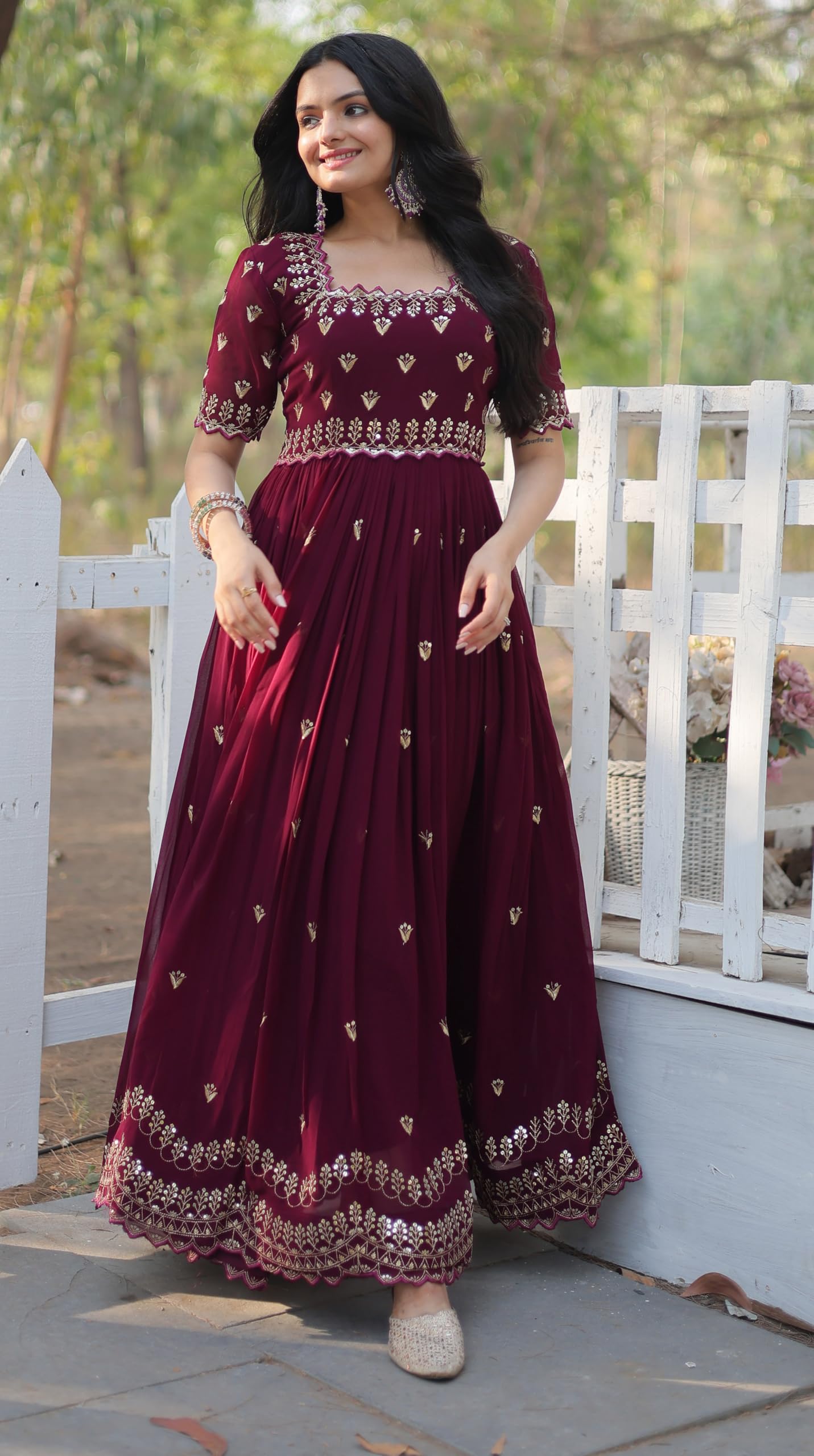 Fashion Basket WomenS Georgette Anarkali Gown Maroon