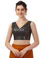 OOMPH! Womens Indian Ethnic Wear Designer Zari Work V Neck Sleeveless Midnight Blue Blouse for Saree or Lehnga and BlousePalazz