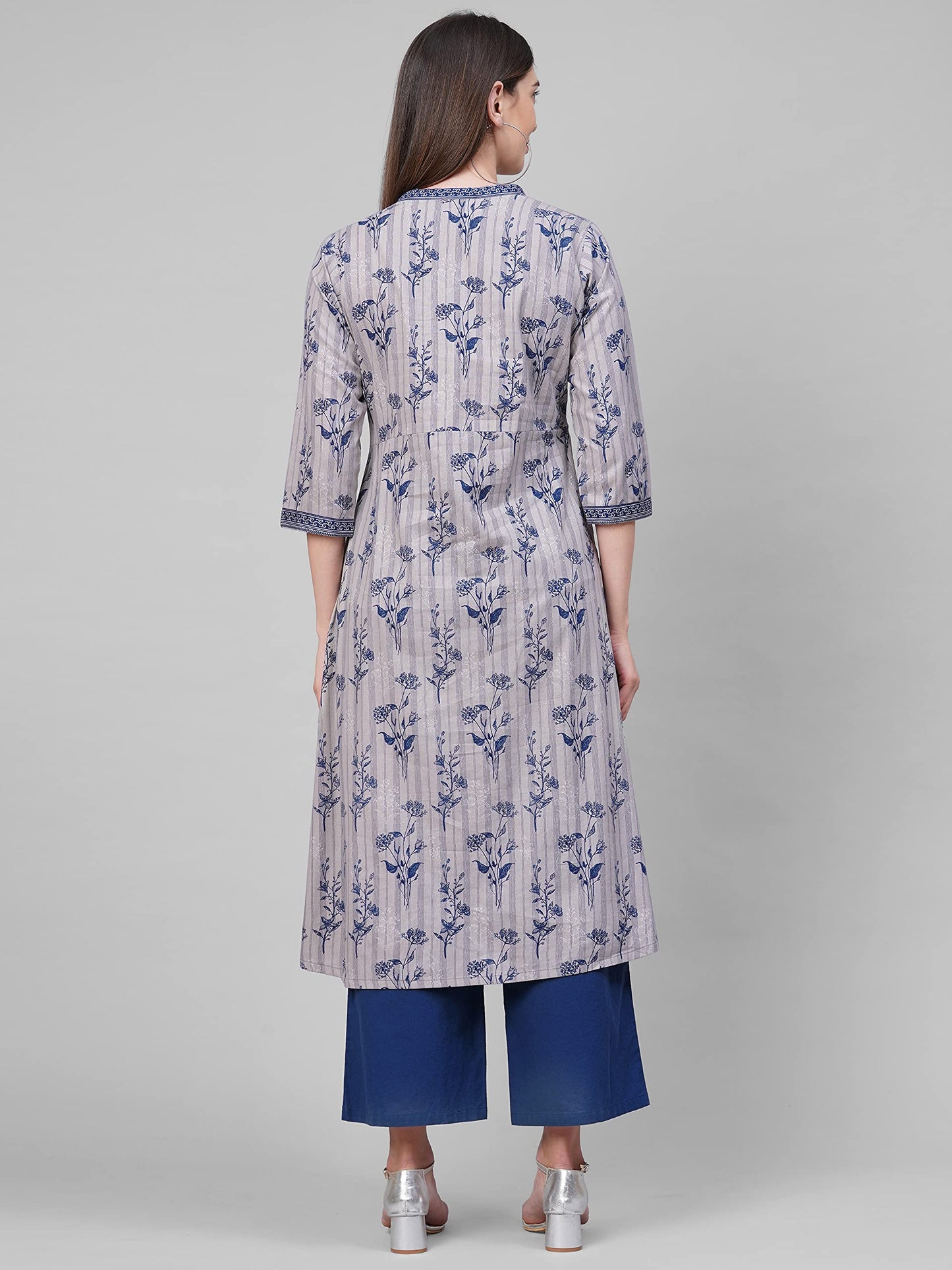 ANNI DESIGNER Women's Pure Cotton Straight Printed Kurta(Brian Grey)