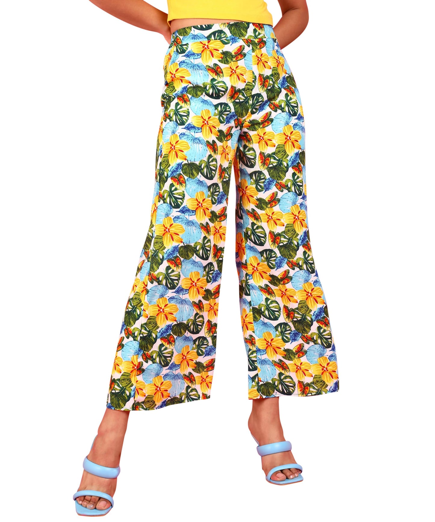 POPWINGS Casual Floral Printed Wide-Leg Trousers for Women || Latest Stylish Western Summer Wear Women Trousers || Ankle-Length