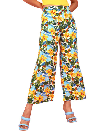 POPWINGS Casual Floral Printed Wide-Leg Trousers for Women || Latest Stylish Western Summer Wear Women Trousers || Ankle-Length