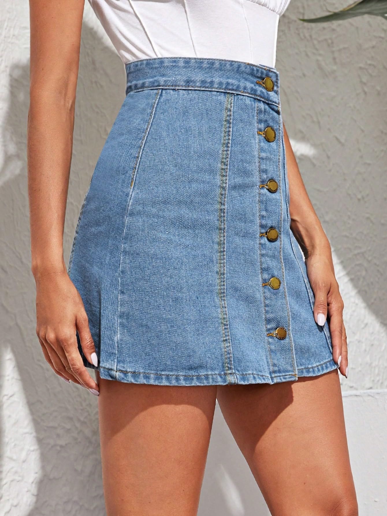Sugathari Womens Casual Denim Light Blue Skirt  High Waist, A-Line, Mini Length Without Pockets | Stylish Everyday Wear (Skirts