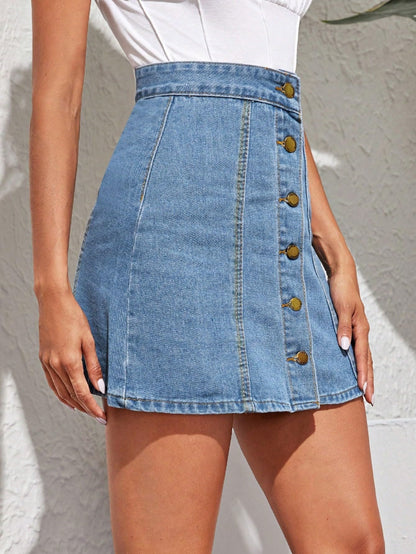 Sugathari Womens Casual Denim Light Blue Skirt  High Waist, A-Line, Mini Length Without Pockets | Stylish Everyday Wear (Skirts
