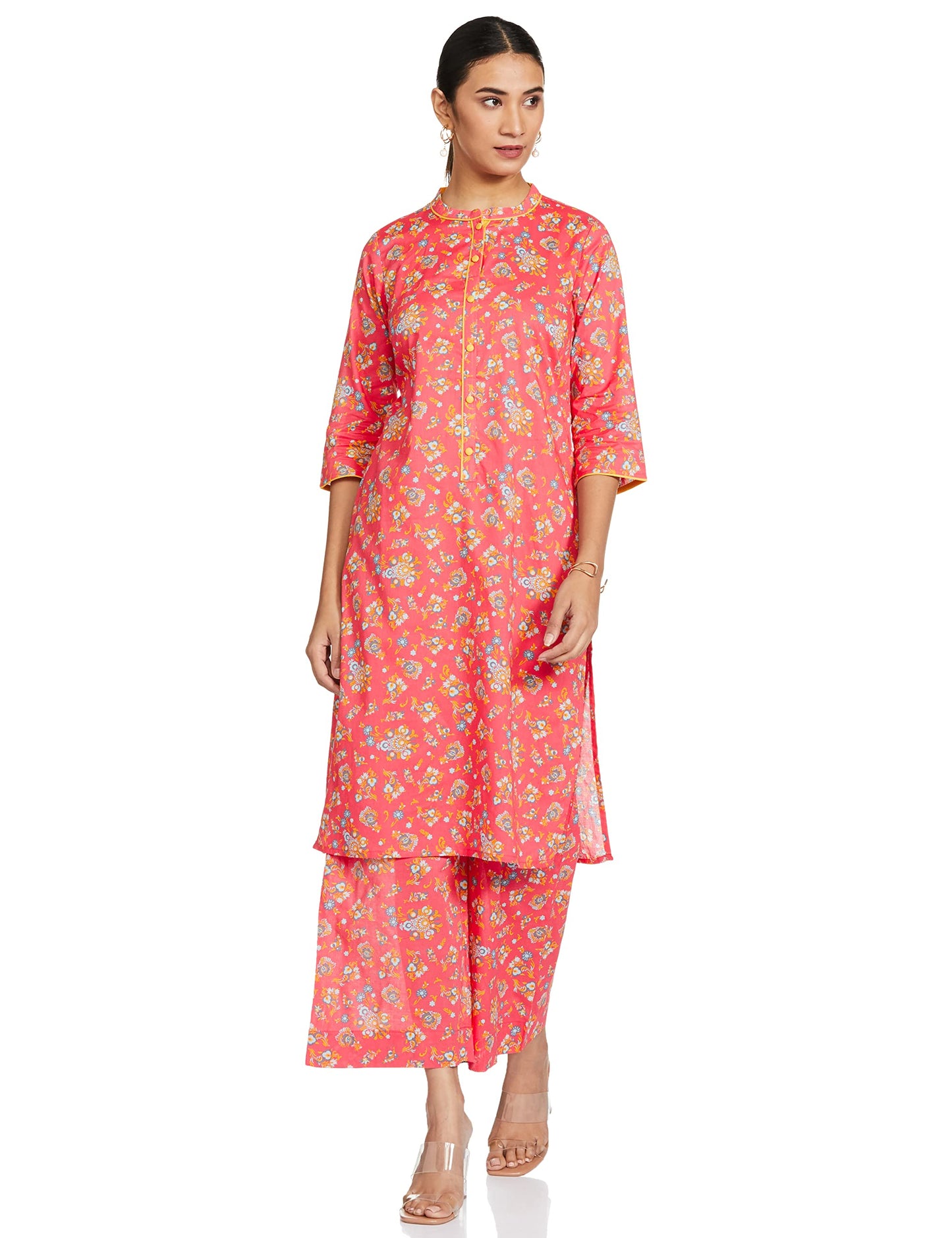 Aurelia Women Cotton Floral Kurta & Palazzo (21Onas12607-502571-Pink-M)
