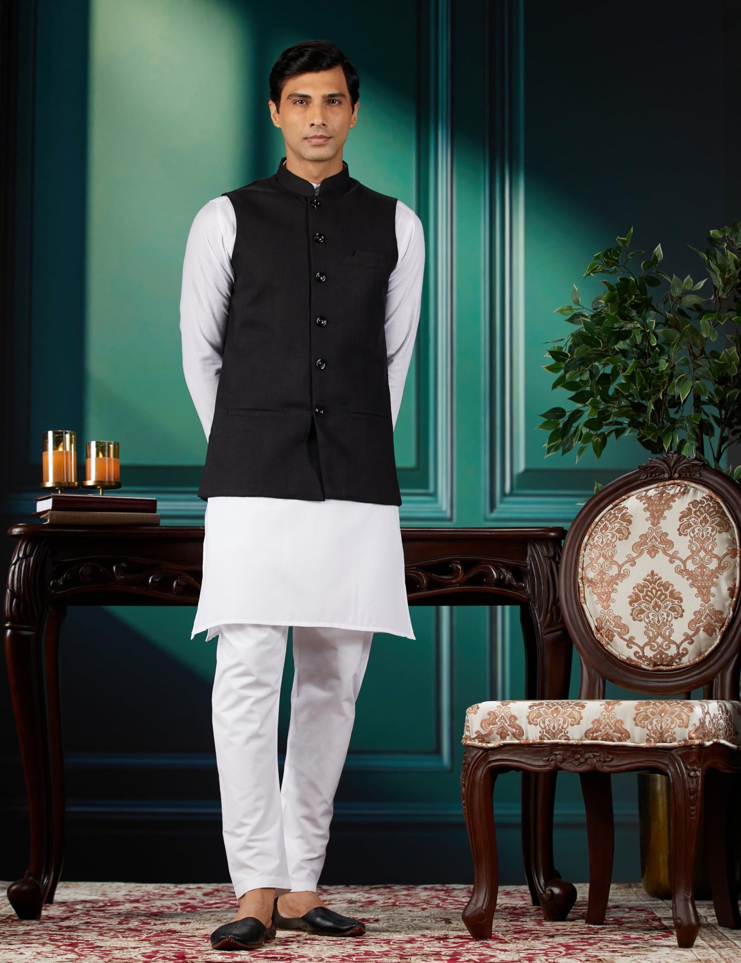 BE ACTIVE Mens Solid Linen Blend Kurta Pyjama 3 Piece Set || Men Kurta Pajama With Modi Jacket || Kurta Pajama Nehru Jacket For