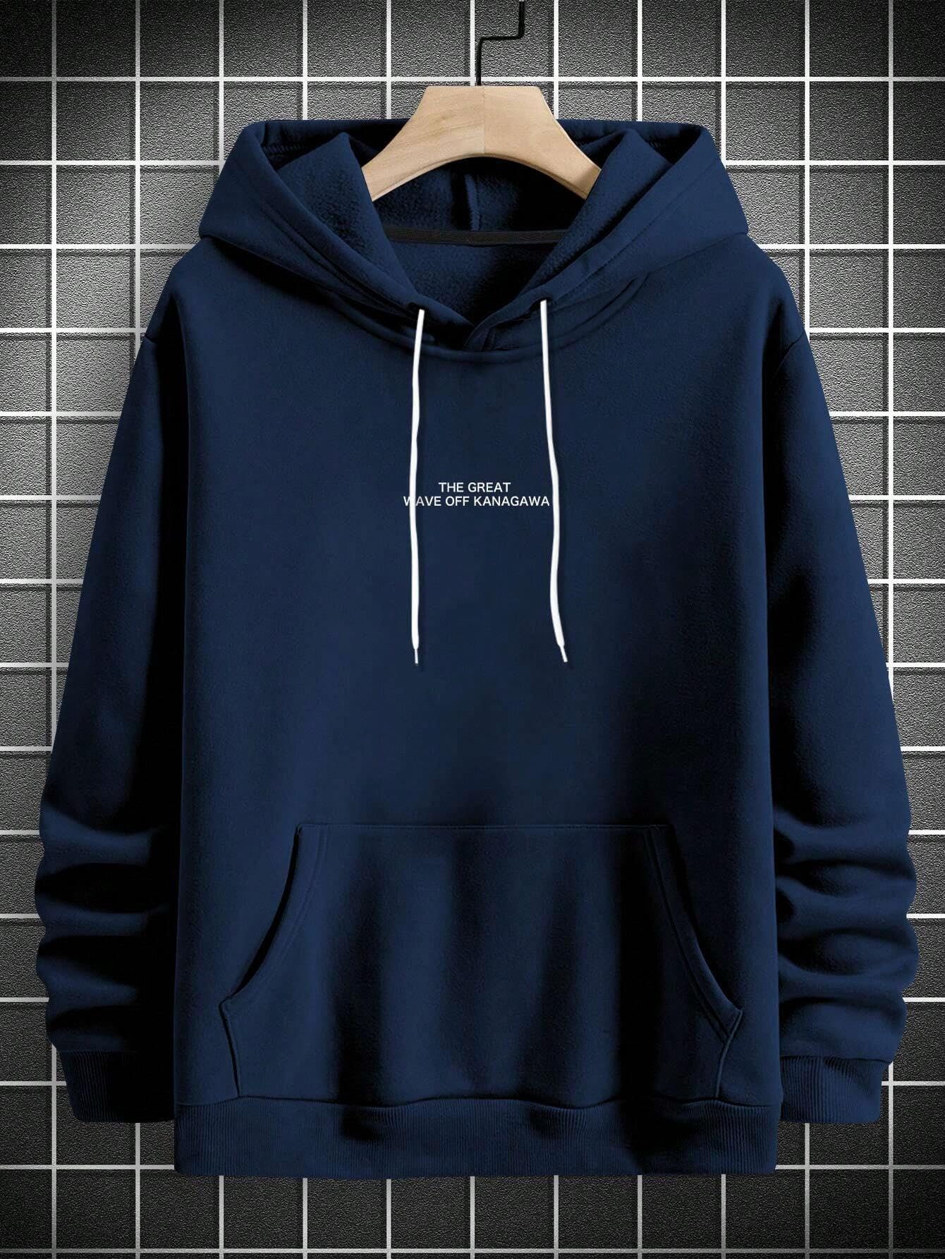 TAGAS Mens Hoodie with Slogan & Wave Print, Kangaroo Pocket and Drawstring Detail || Fleece Regular Fit Sweatshirt || Men Hoodi