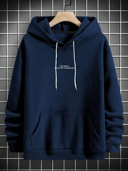 TAGAS Mens Hoodie with Slogan & Wave Print, Kangaroo Pocket and Drawstring Detail || Fleece Regular Fit Sweatshirt || Men Hoodi