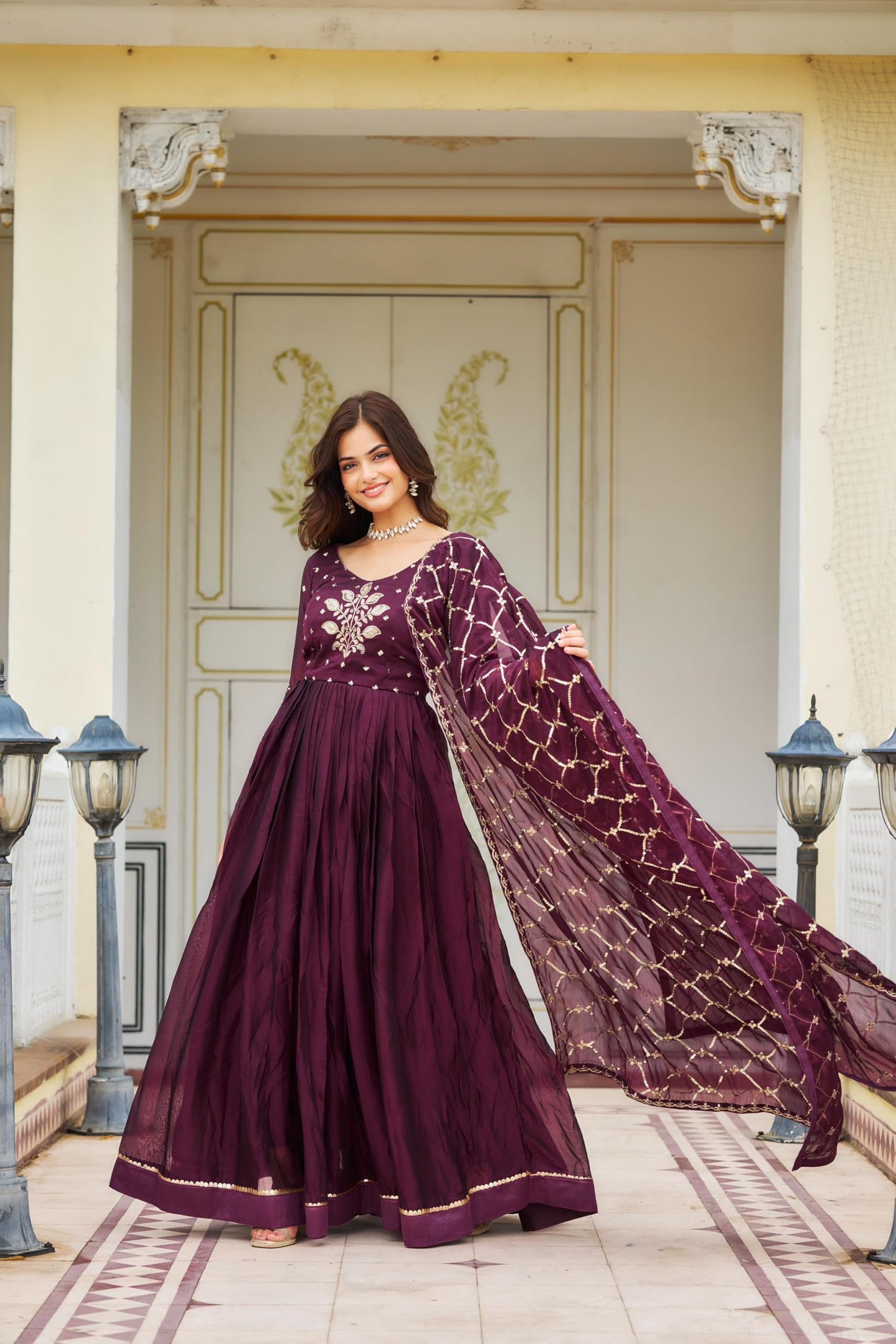 Wedani Rangoli Silk Anarkali Kurta Set for Women