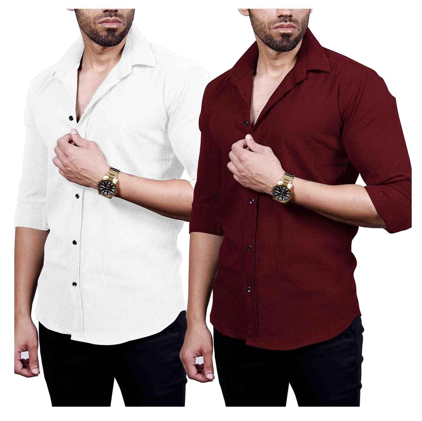 I Enterprise MenS Regular Fit Solid Soft Touch Cotton Casual Shirt Design With Spread Collar & Full Sleeve Pack Of 2_Color_Mult