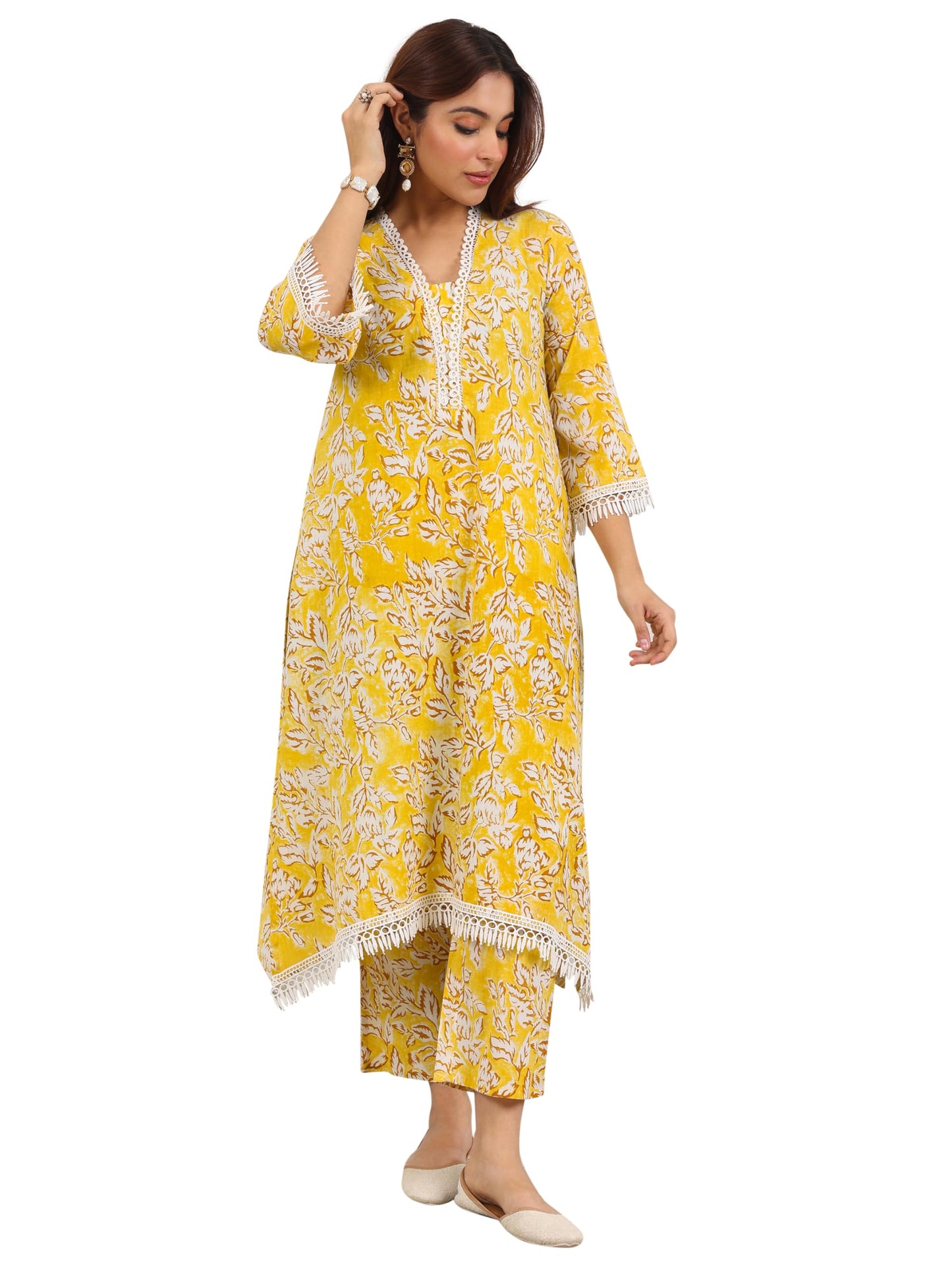 Libas WomenS Cotton Blend Kurta Sets (400430R_Mustard
