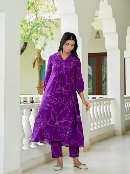ANNI DESIGNER Women's Rayon Blend A-Line Printed Kurta & Pant