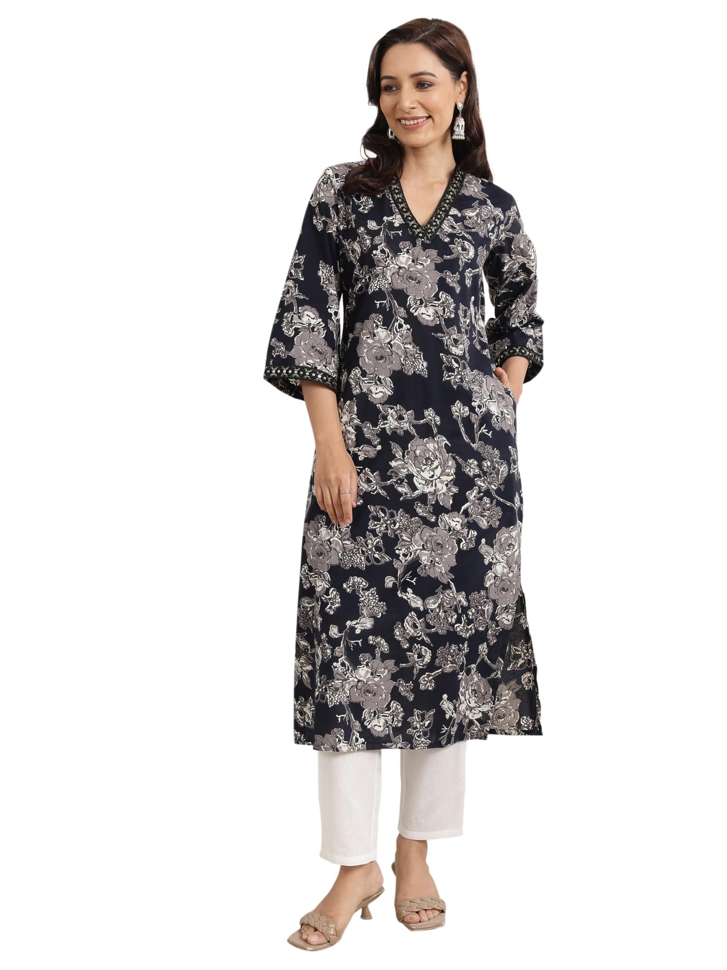 Libas WomenS Cotton Printed Regular Kurtas (29430Or Black