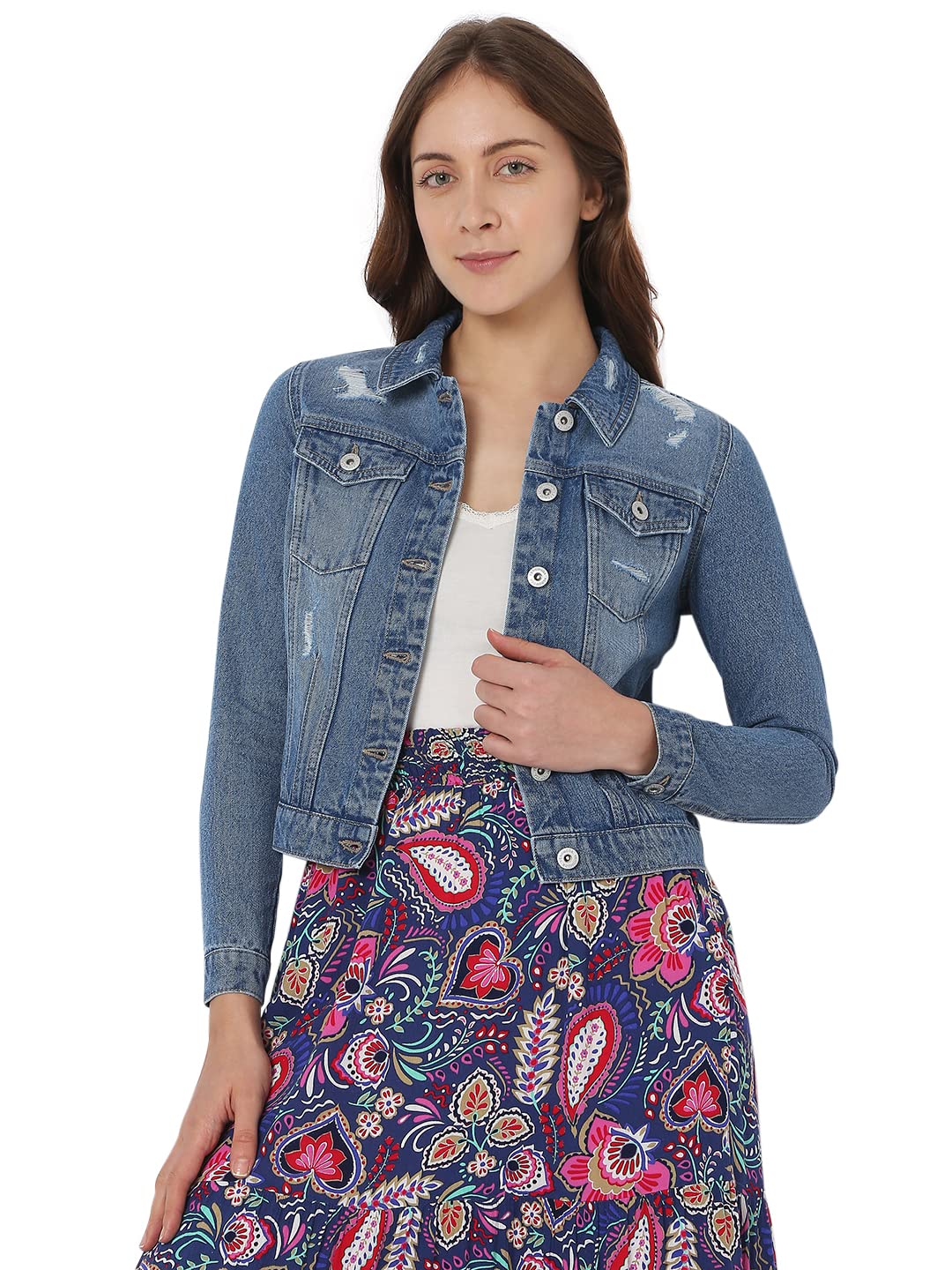 Vero Moda Regular Fit Jacket (245198701_Medium Blue Denim_Xl)