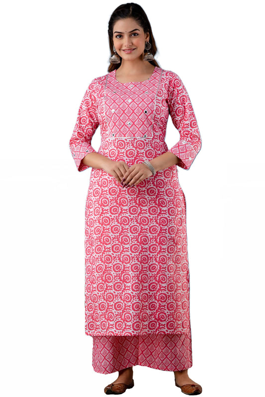 ANNI DESIGNER Women's Cotton Blend Traditional Straight Printed Kurta and Palazzo Set (Valab NW)