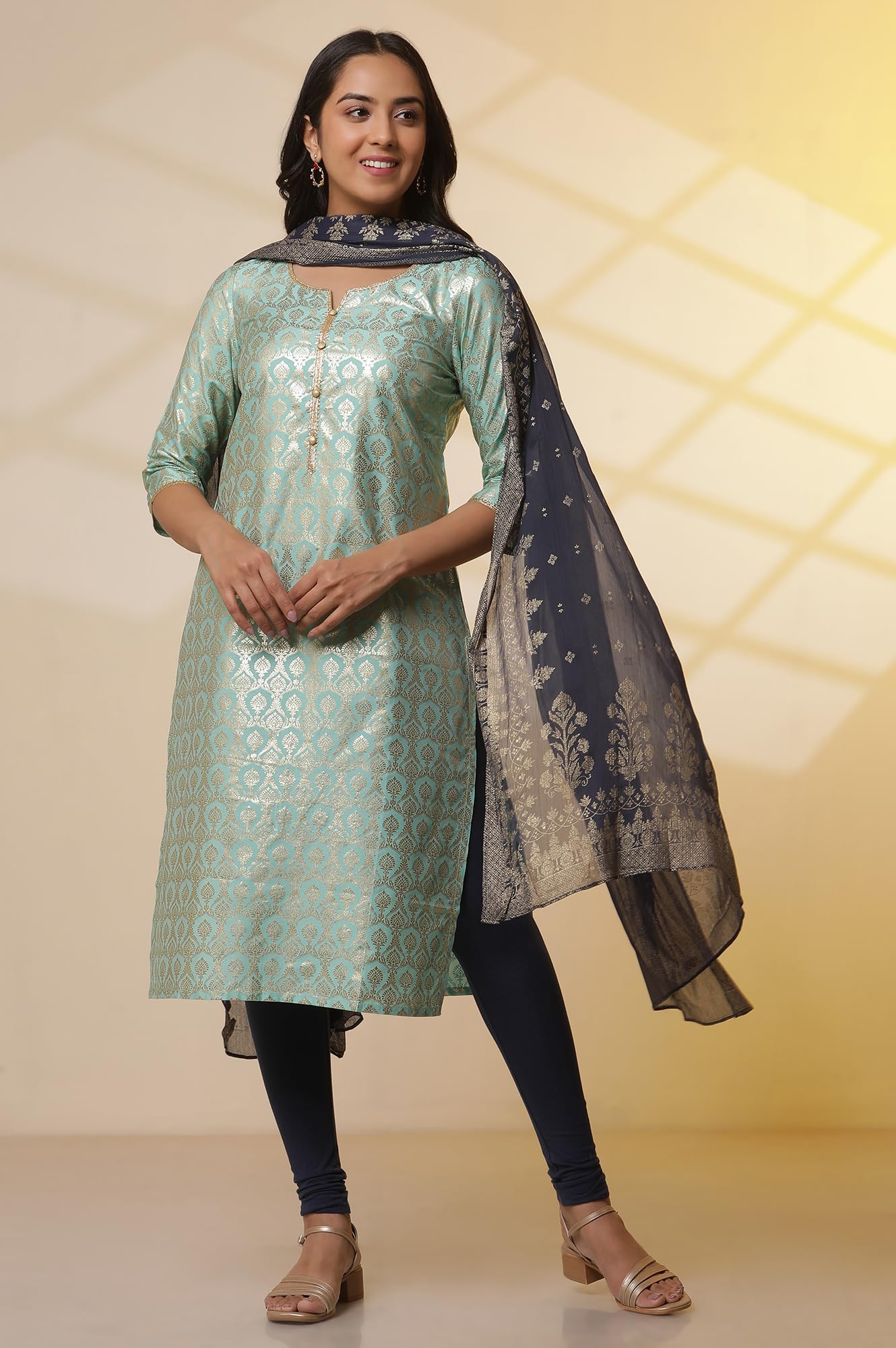 Aurelia WomenS Ornamental Straight Kurta Set With Leggings And Dupatta For Women