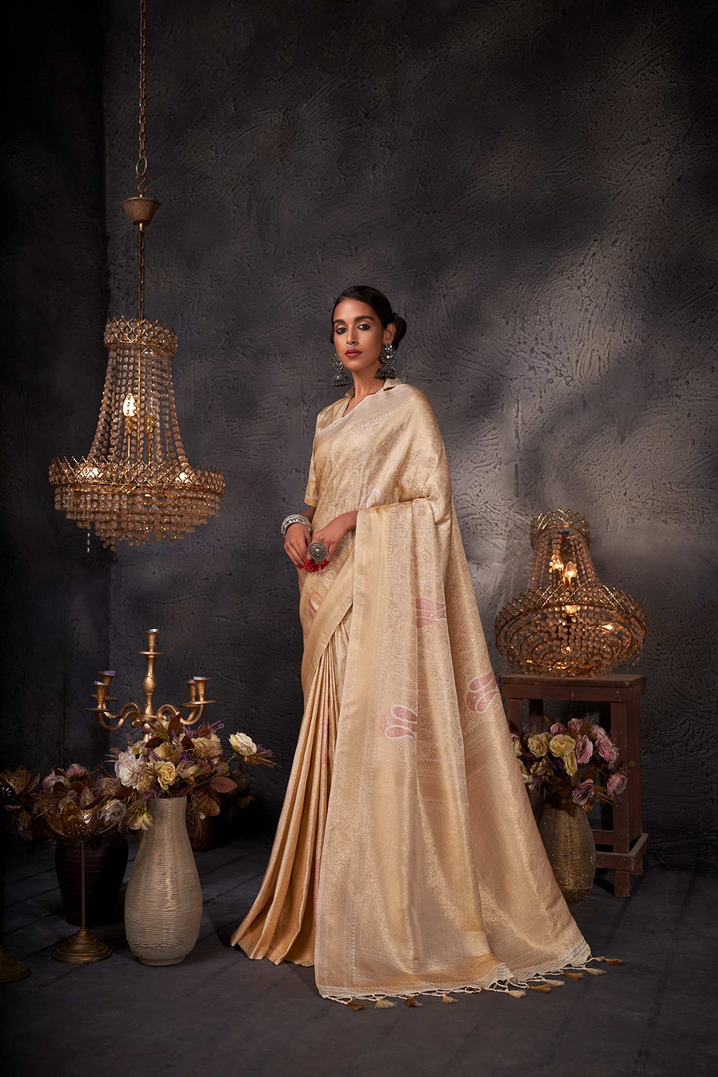 Vardha Women’s Kanchipuram Art Silk Saree with Unstitched Blouse – Zari Woven Wedding Saree
