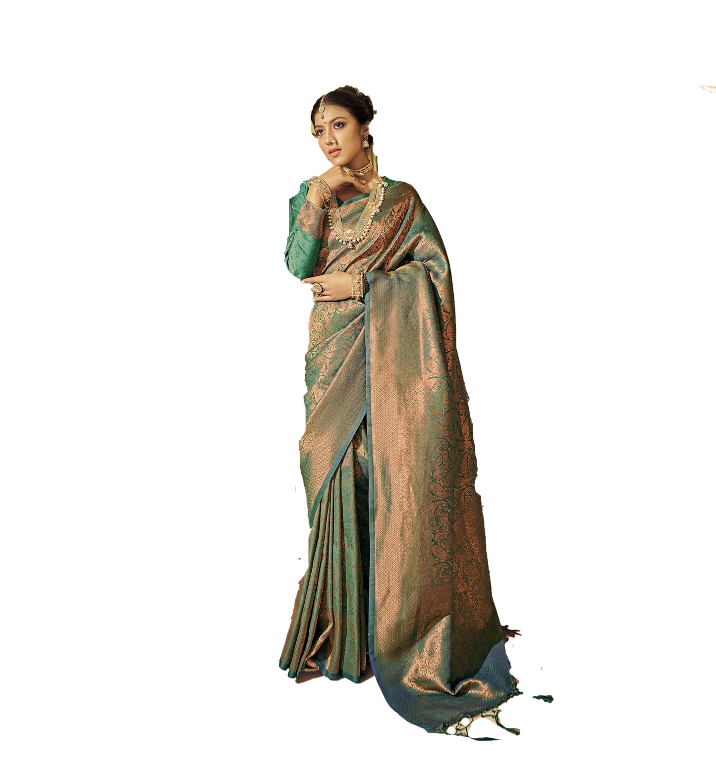 Pujia Mills Womans Handloom Banarasi Silk Saree With Zari Weaving Indian Ethnic Wear Jacquard Silk Saree Weaving Zari Border Sar