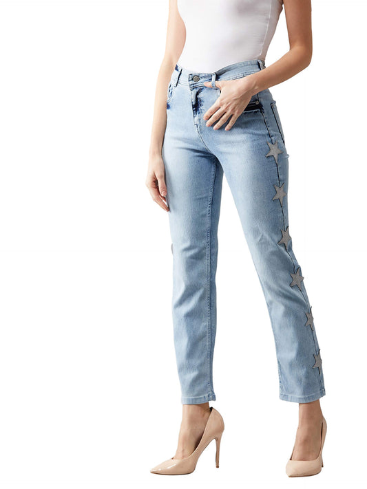 Dolce Crudo Womens Light Blue Slim Fit High Rise Regular Length Stretchable Denim Jeans(DOSS19DEN08-71-158-34,Light Blue,34)