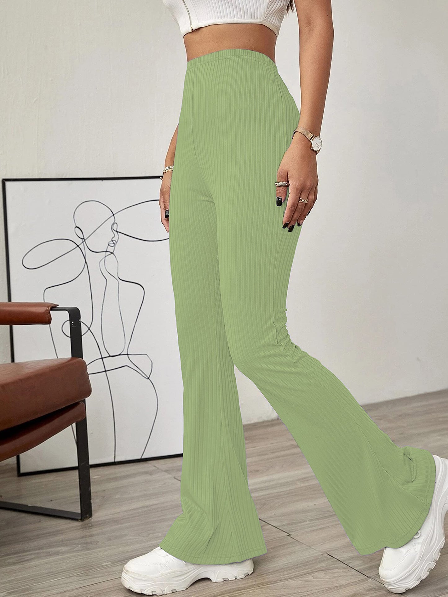 Shasmi Pista Green Womens Yoga Dress Pants Stretchy Work Slacks Business Casual Office Flare Bell-Bottom/Boot-Cut Elastic Waist