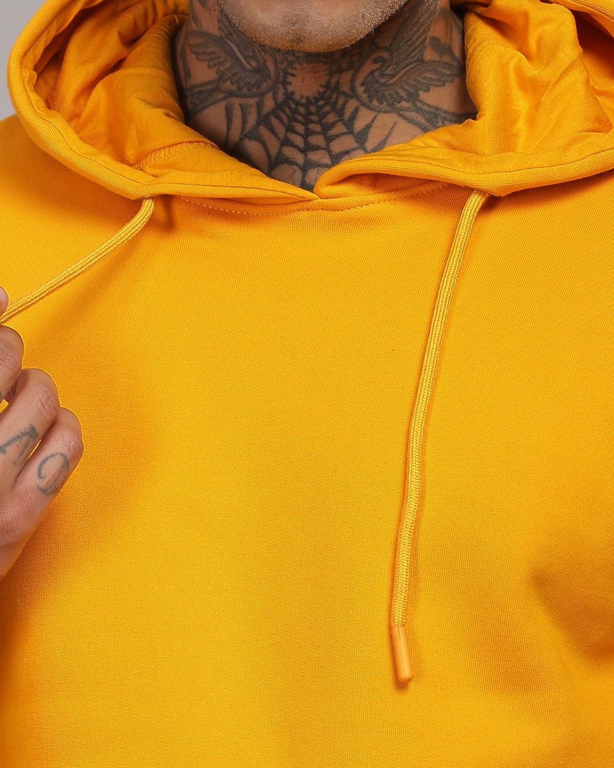 ADRO Mens Cotton Neck Hooded Sweatshirt (H24-M-PLN-MU_Mustard