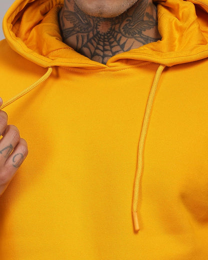 ADRO Mens Cotton Neck Hooded Sweatshirt (H24-M-PLN-MU_Mustard