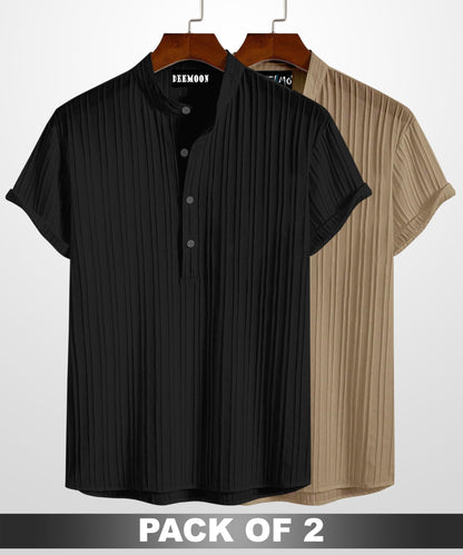 Deemoon Combo Of MenS Polyster Kurta With Mandarin Collar, Half Placket Buttons, Front Pocket | Half Sleeves | Soft & Breathabl