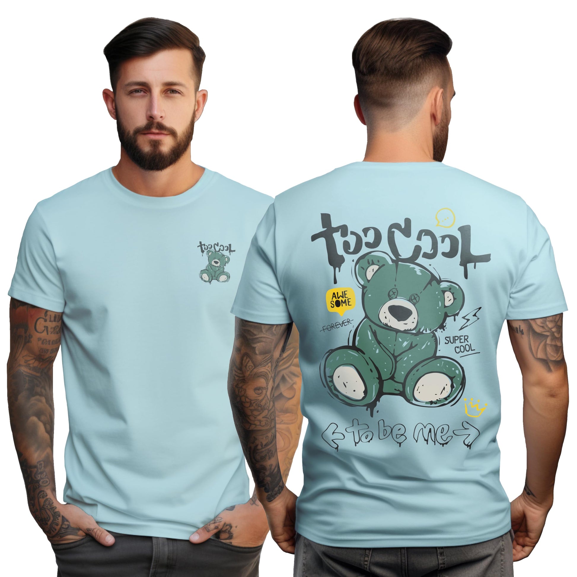 Peppyzone Mens Regular Fit T-Shirt (PZ-RT-Teddy16FB-20FB_Sky Blue2