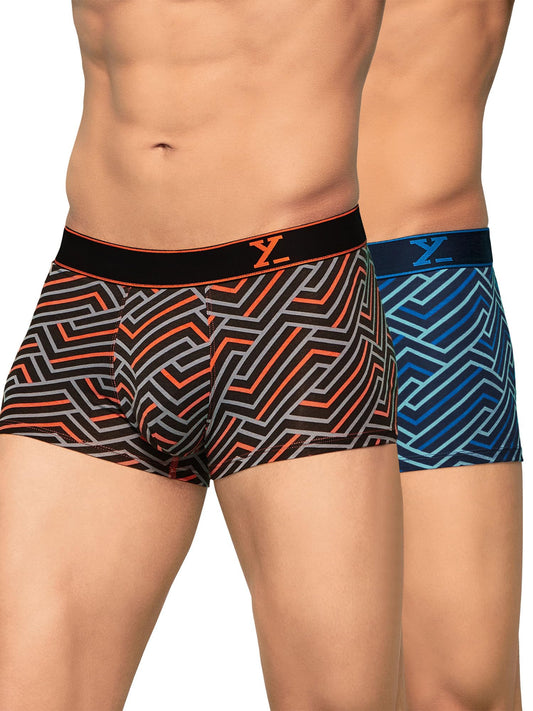 XYXX Mens Cotton Striped (Pack of 2) CR16_Trunk_01_2_3_Black Blue Stripes