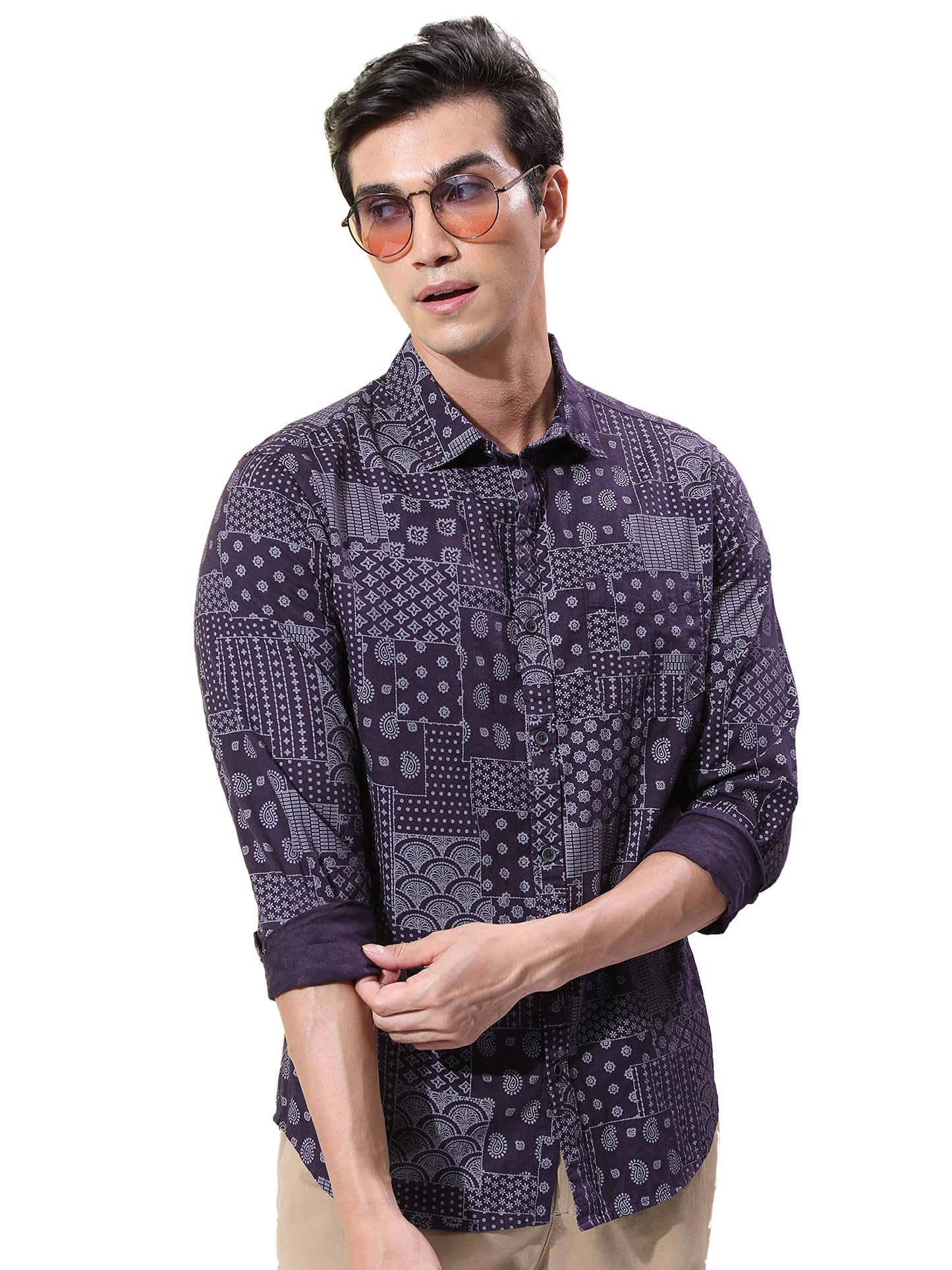 Ketch MenS Slim Fit Shirt (Khsh001373_Plum