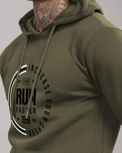 ADRO Men's Cotton Neck Hooded Sweatshirt (H24-FAST-OL_Olive