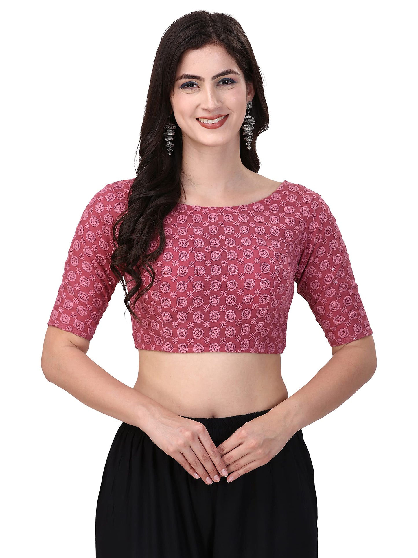 Oomph! Traditional Cotton Schiffli Fabric Blouse For Women |Elbow Length Sleeves | Wedding & Festival Wear | Comfortable & Trend