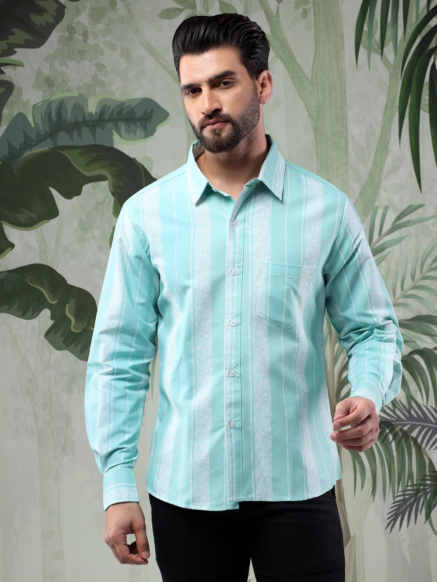 Kotty MenS Sleek Lines Full Sleeve Premium Fabric Striped Shirt(Multicolor,Xl)