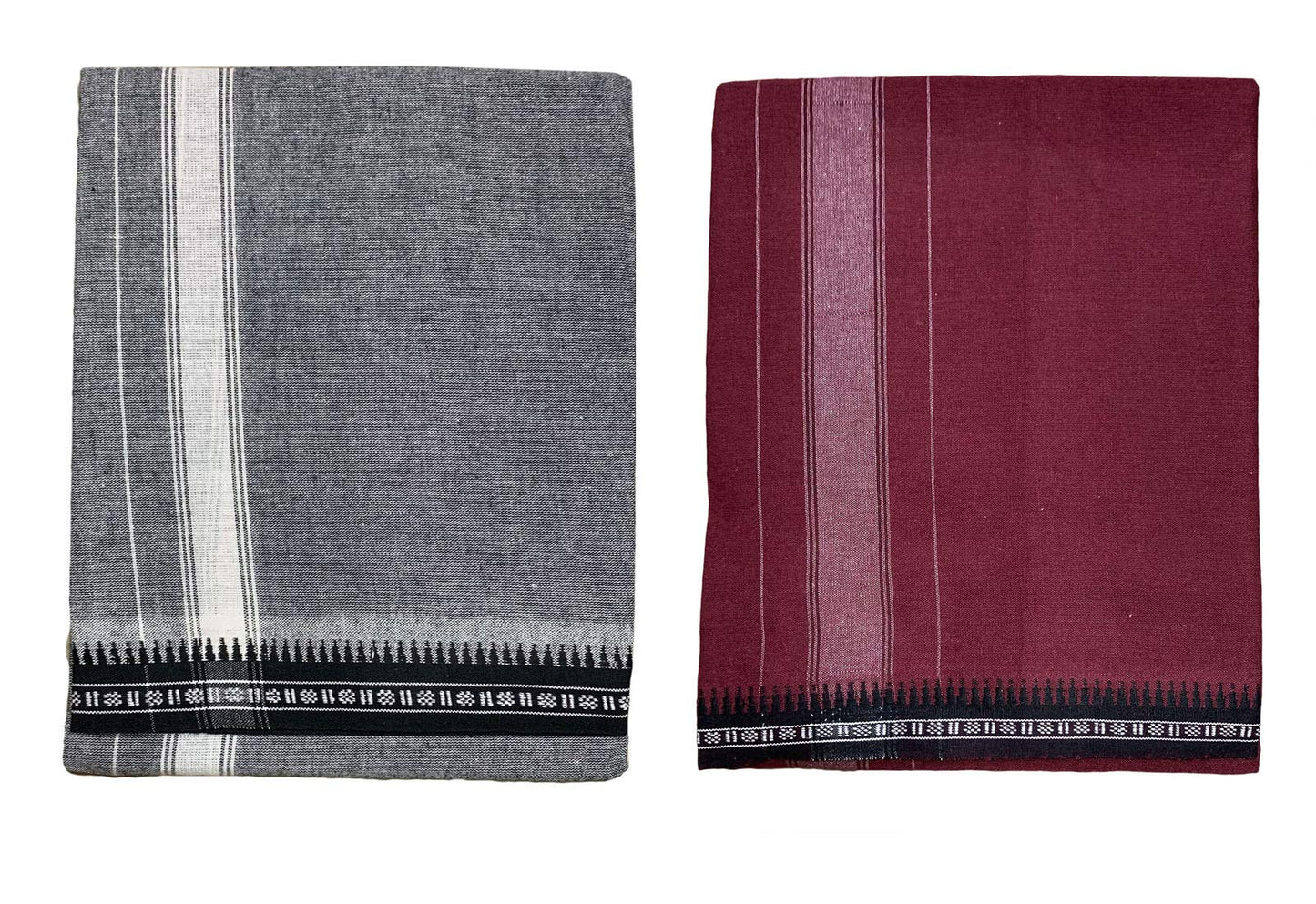 Prakasam Cotton Mens Colour Thalapathi Border Single Dhoti/Size1.28X2.00 Mtrs/Combo Pack Of 2 Dhoties