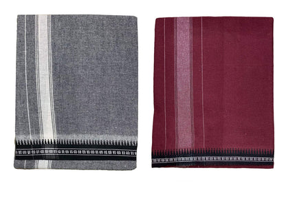 Prakasam Cotton Mens Colour Thalapathi Border Single Dhoti/Size1.28X2.00 Mtrs/Combo Pack Of 2 Dhoties