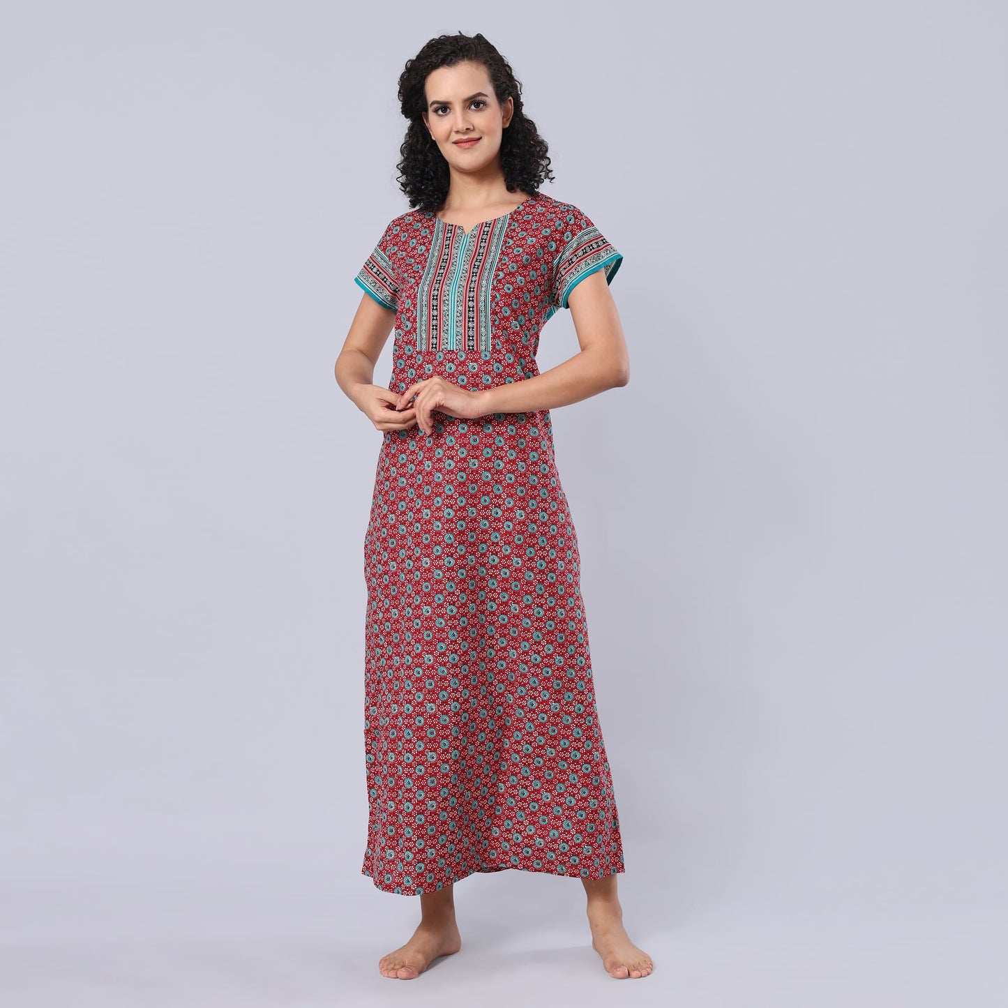 Evolove WomenS 100% Cotton Supersoft With Beautiful Embroidery Long Maxi Night Gown Nighty Dress With Pocket, Most Comfortable