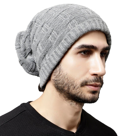 Weavers Villa Snow Proof Inside Fur Acro Wool Unisex Beanie Cap Knit Hat Thick Fleece Lined Winter Cap for Men & Women, Free Siz