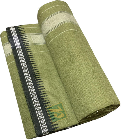 Prakasam Cotton Mens Single (1.28 X 2.00 Mtrs) Colour Thalapathi Border Dhoties/Fine Quality Single Dhoties (Mild Green)-Pack Of