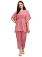 NAINVISH Womens Cotton Blend Straight V-Neck Printed Kaftan Top with Pant (SD228_KB-M_Pink)