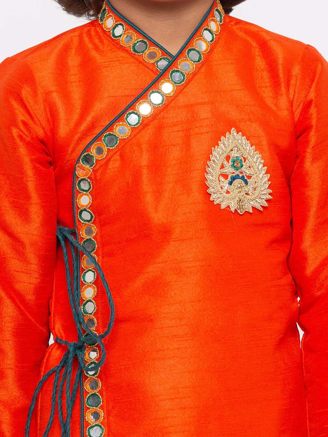 Vastramay Boys Orange Silk Blend Kurta Dhoti Set For Janmashtami - Krishna Festival Ethnic Wear