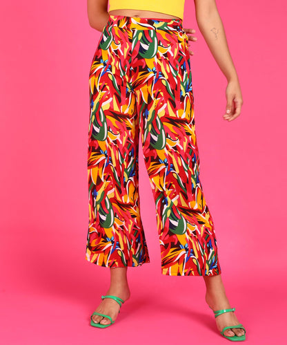 POPWINGS Casual Floral Printed Wide-Leg Trousers for Women || Latest Stylish Western Summer Wear Women Trousers || Ankle-Length