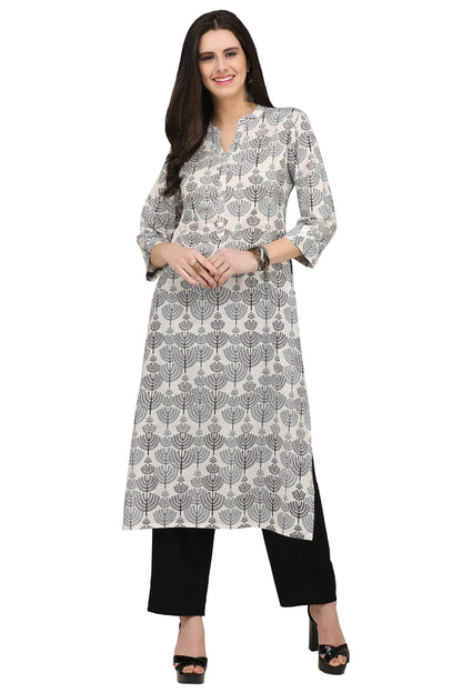 GoSriKi Women's Cotton Floral Straight Kurta